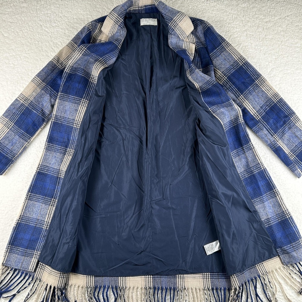 Z Supply Coat Womens Small Ynez Fringe Plaid Long Lined Open Collared Coatigan - Picture 7 of 13